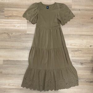 GAP Khaki Midi Dress with Eyelet Accents